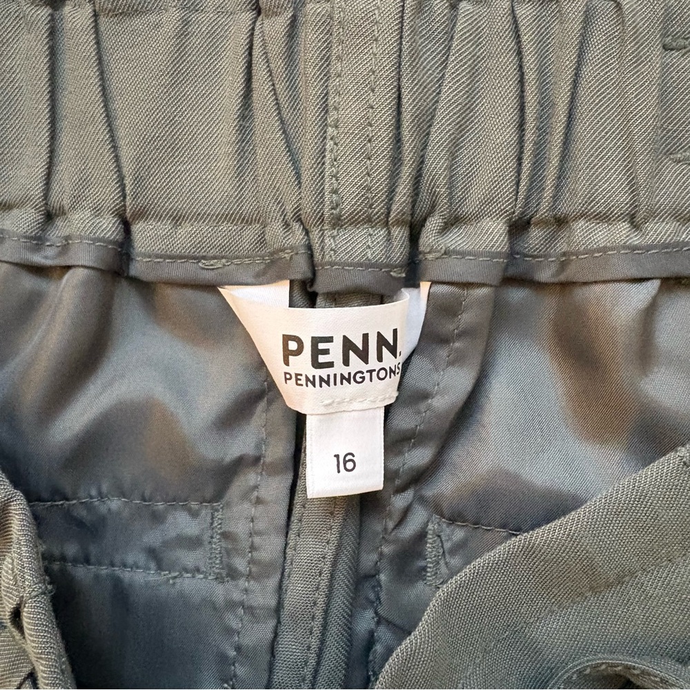 NWT Penningtons Women’s Wide‑Leg Paper Bag Pants Dark Olive Green, Size 16 - Picture 5 of 7